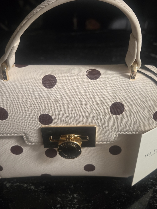 Ted Baker Handbags - Ted Baker Cream Polka Dot Top-Handle Crossbody with Gold Hardware